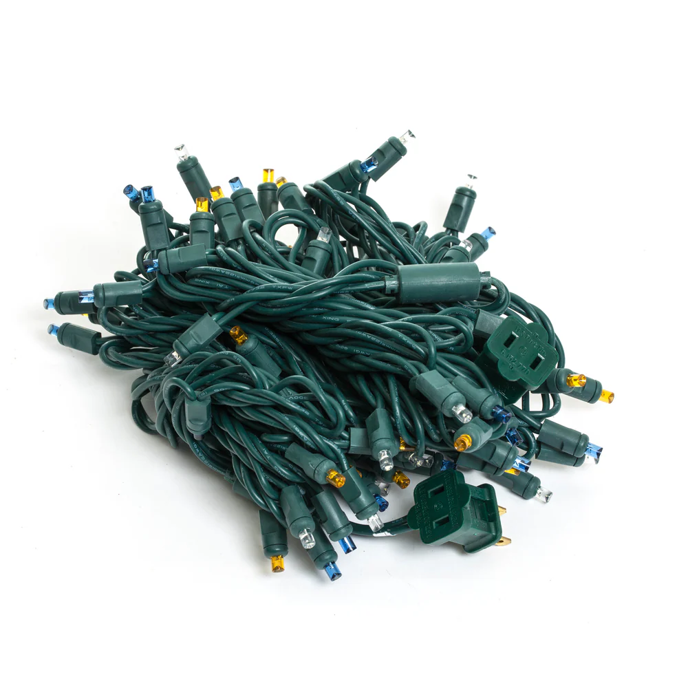 Vickerman 70 Blue-Pure White-Orange Wide Angle LED light on Green Wire 35' Light Strand. - Cheap-Us