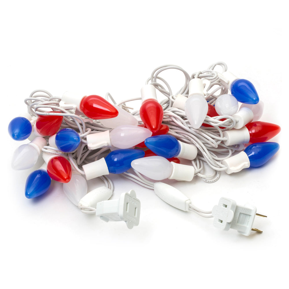 Vickerman 25 Red-White-Blue C7 LED on White Wire, 16' Christmas Light Strand- 2 Pack - Cheap-Us