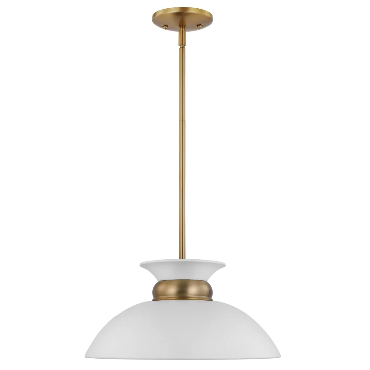 60-7463 PERKINS 1 LT SMALL PENDANT Perkins; 1 Light; Small Pendant; Matte White with Burnished Brass - Cheap-Us