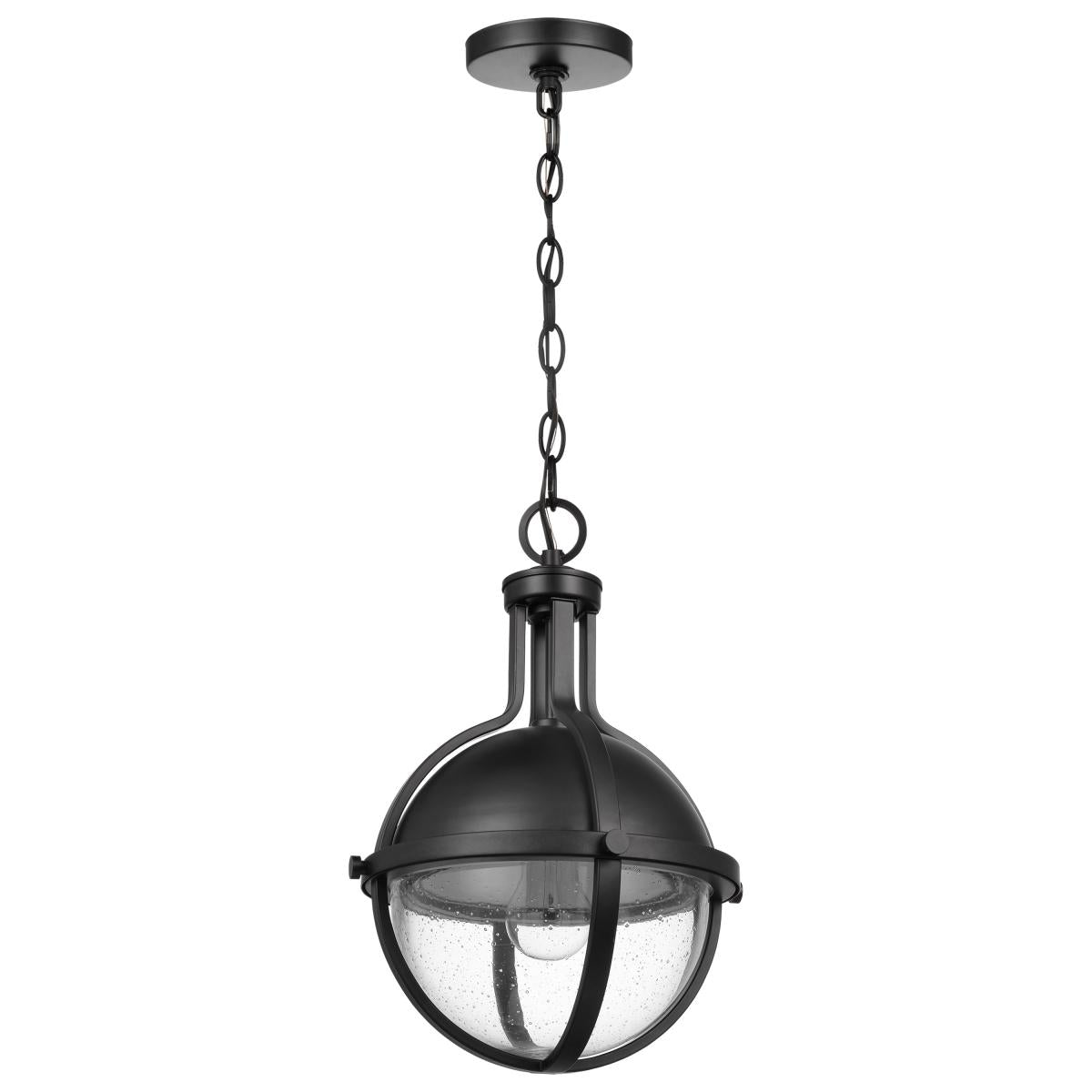 60-7674 LINCOLN 1LT MED PEND MATTE BLK Lincoln; 1 Light Medium Pendant; Medium Base; 60 Watt; Matte Black Finish; Clear Seeded Glass - Cheap-Us