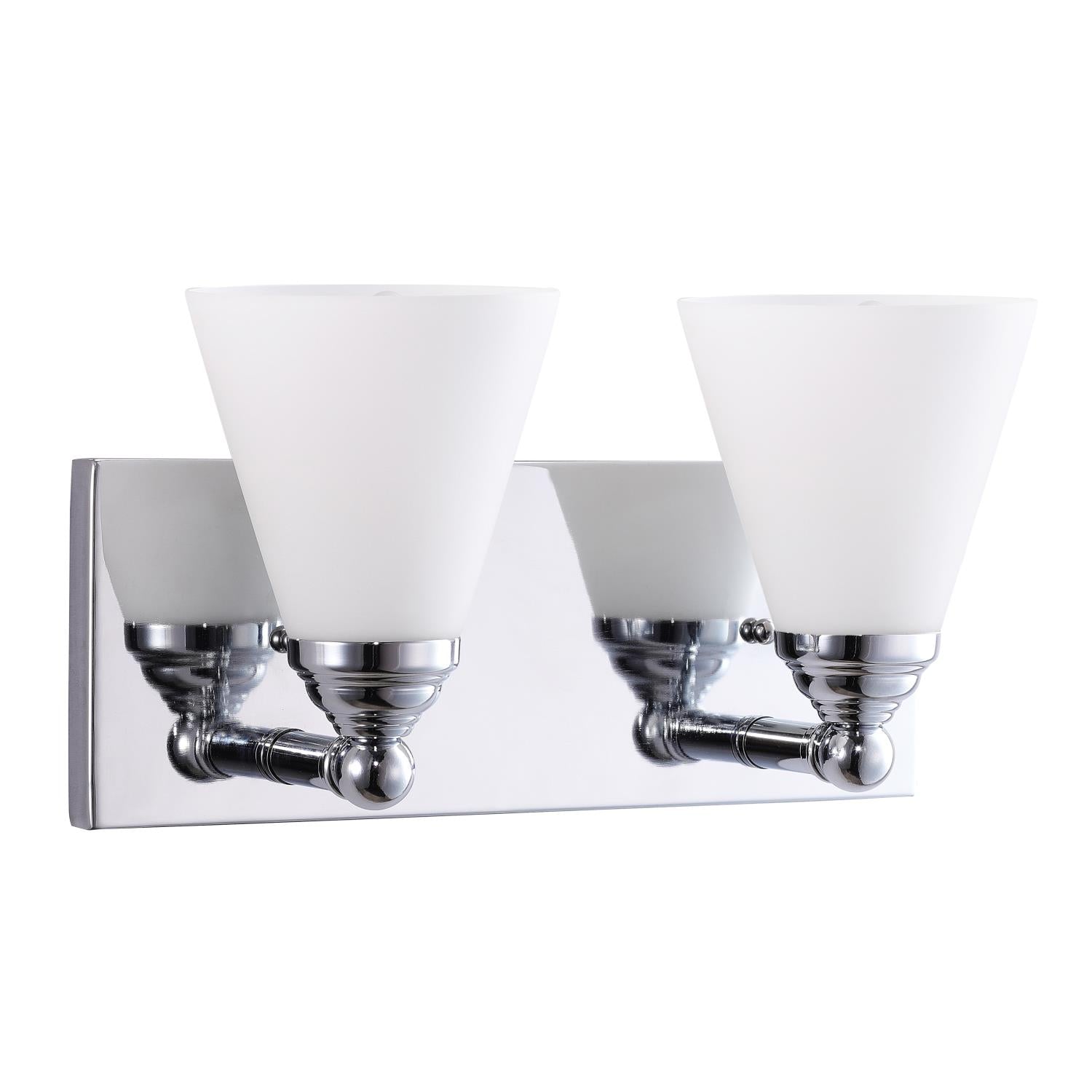 Sunlite 81317-SU Cone Shade Vanity Light Fixture, Wall Mount, Medium (E26) Socket, Standard A19 Bulb Required (60W Max), Bathrooms, Powder Rooms, Frosted Glass Shade, Brushed Nickel Base 2-Lights - Cheap-Us