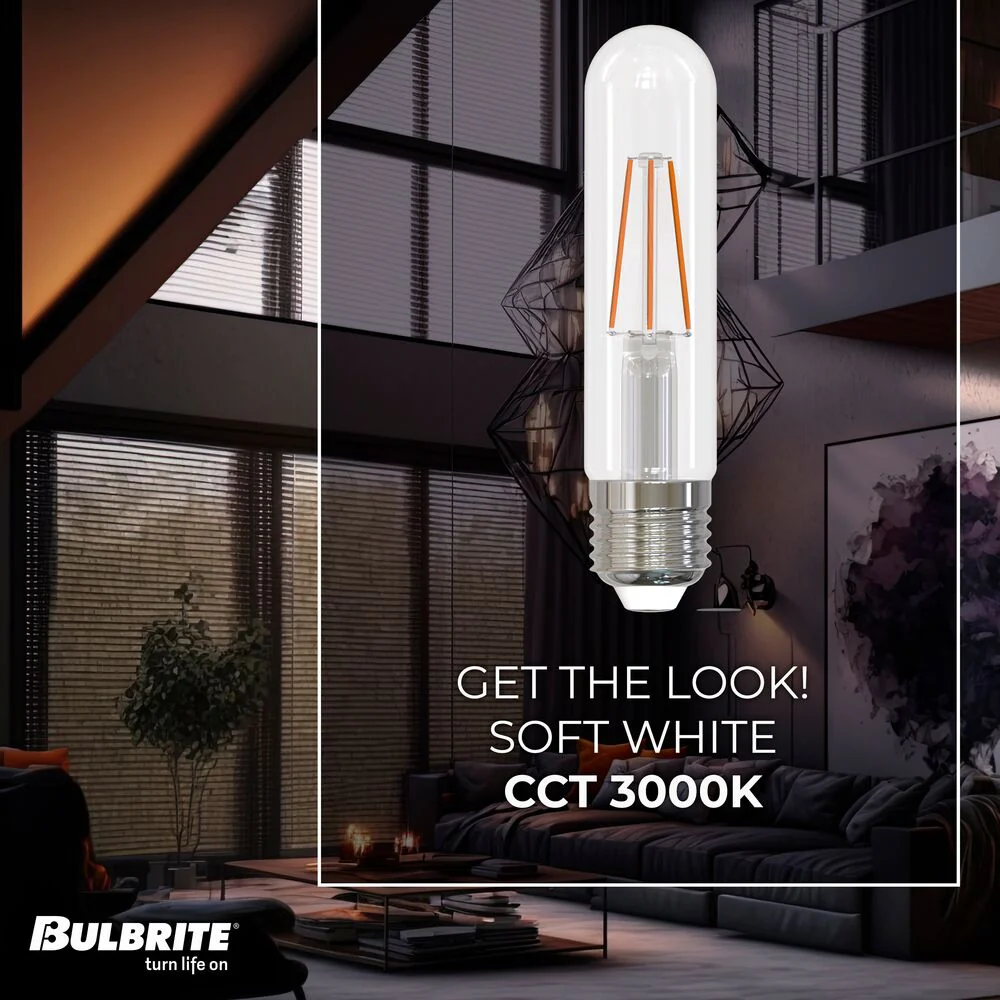 Bulbrite LED Filament Pack of (4) 5 Watt Dimmable 5 Inch T9 Light Bulbs with Clear Glass Finish and Medium (E26) Base - 3000K (Soft White Light), 500 Lumens - Cheap-Us