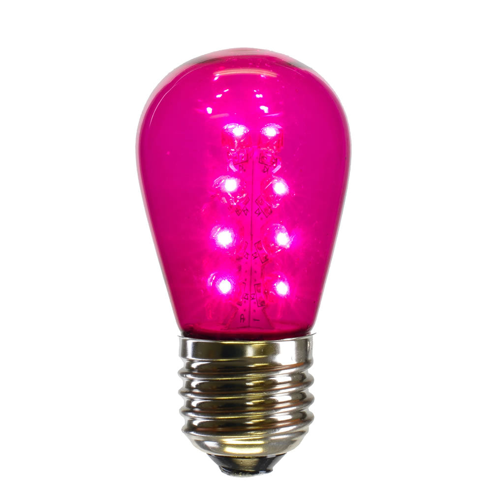 Vickerman S14 LED Pink Transparent Plastic Bulb E26 Medium Nickel Base 5 per pack. - Cheap-Us