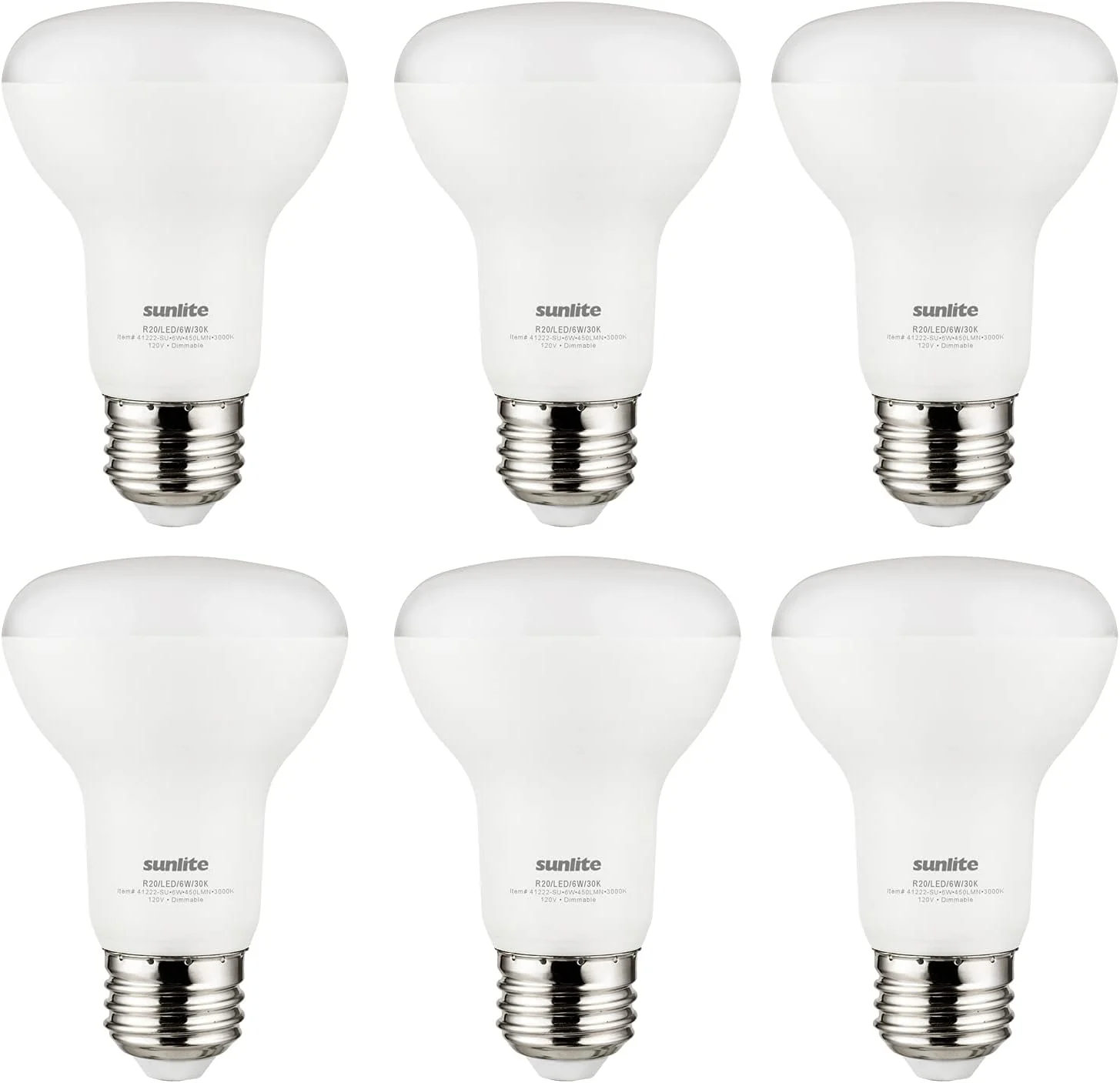 LED 90 CRI R20 Recessed Light Bulb, 8 Watts (50W Equivalent), 525 Lumens, Dimmable, Medium Base (E26), Wide 110° Beam Angle, Energy Star Certified, UL Listed, 3000K Warm White, Pack of 6 - Cheap-Us