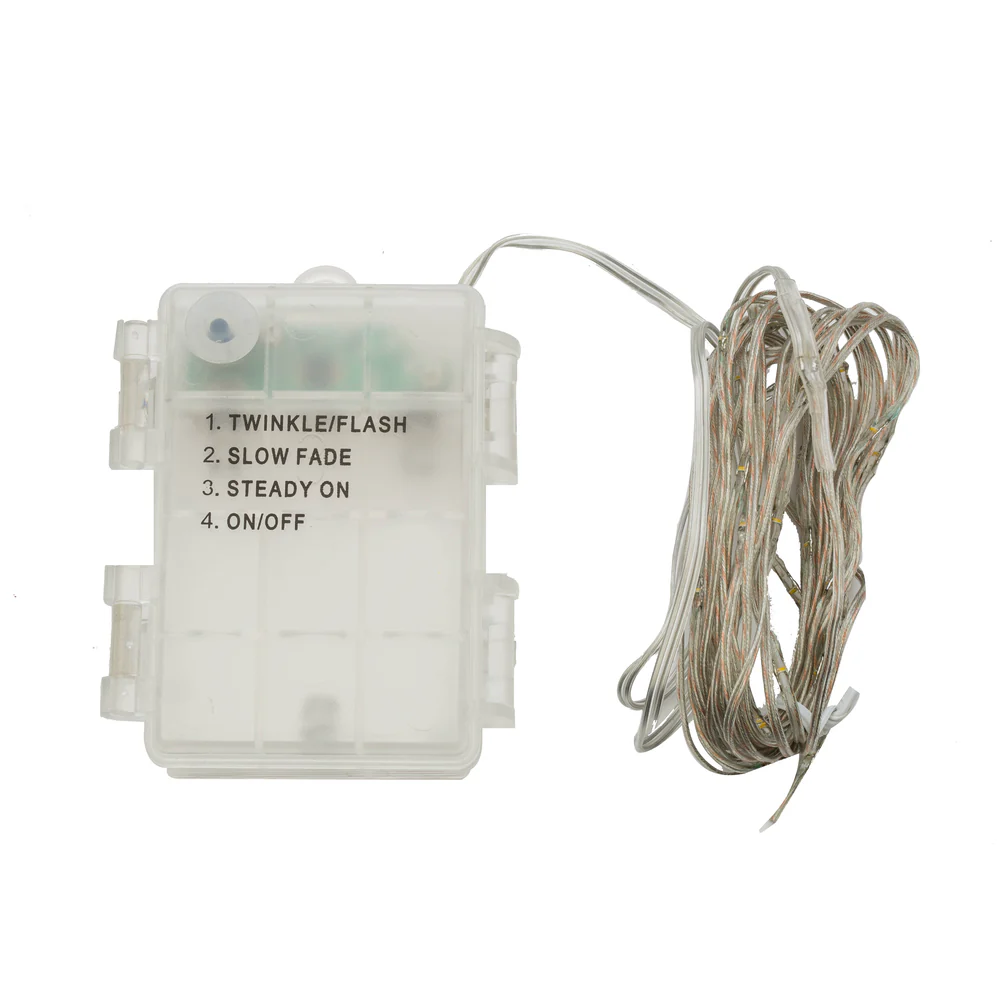 Vickerman 35Lt Orange 360 Degree Battery Operated Micro Light Set 6Hr On/Off Timer Silver Wire with 4