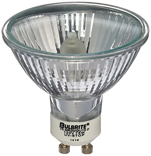 Bulbrite 75MR20/GU10F 75 Watt Dimmable Halogen Lensed MR20 Bulb, Twist and Lock GU10 Base, Clear - Cheap-Us