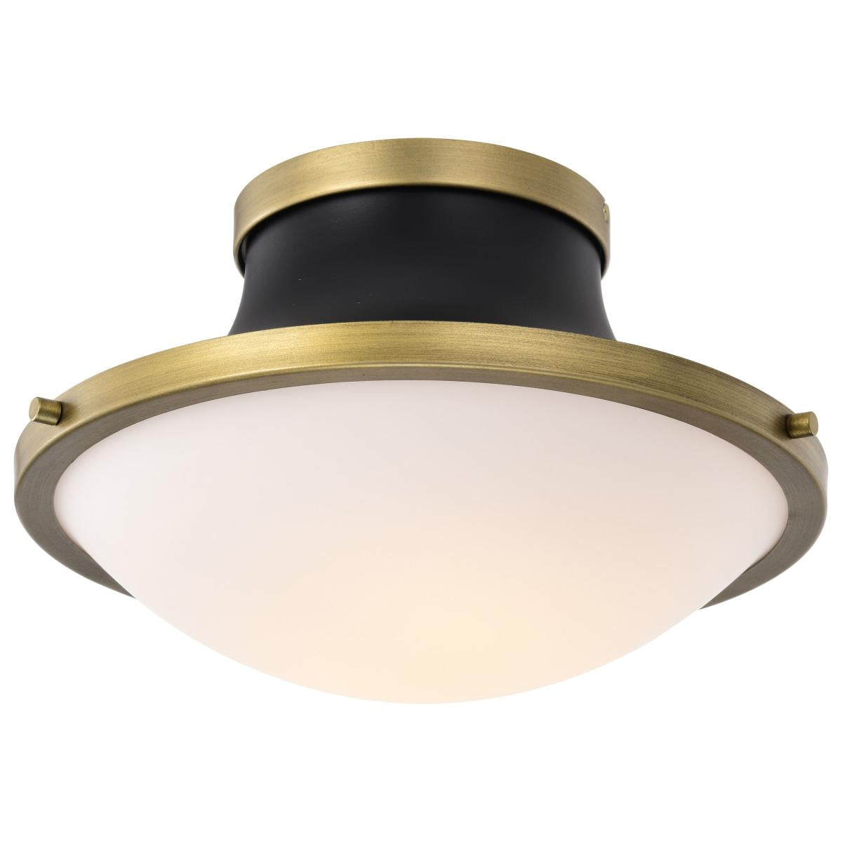 Satco Nuvo Lafayette 1 Flush Mount Fixture, 14/18-Inch, 60W, 120V, Matte Black/Gray With Natural Brass Accents - White Opal Glass Lense - Cheap-Us