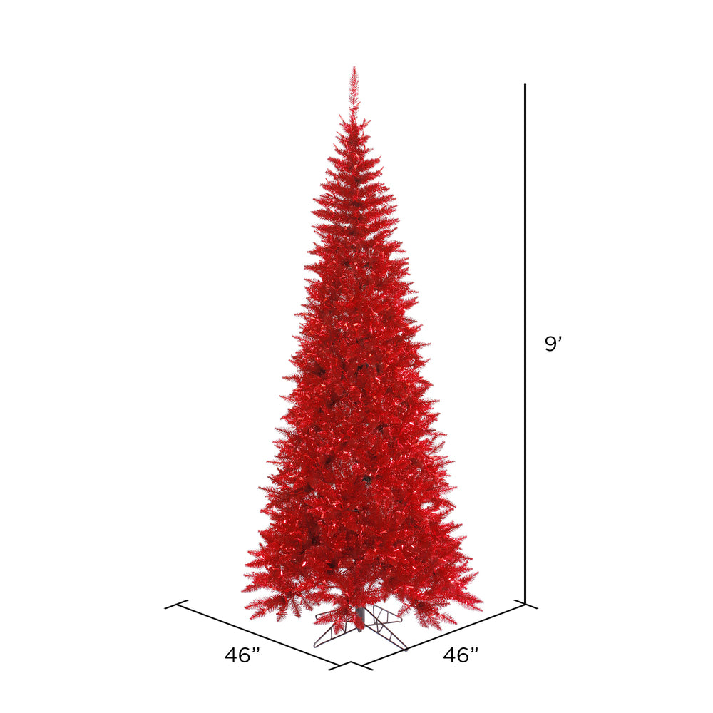Vickerman 9' Tinsel Red Fir Slim Artificial Christmas Tree Unlit - Cheap-Us
