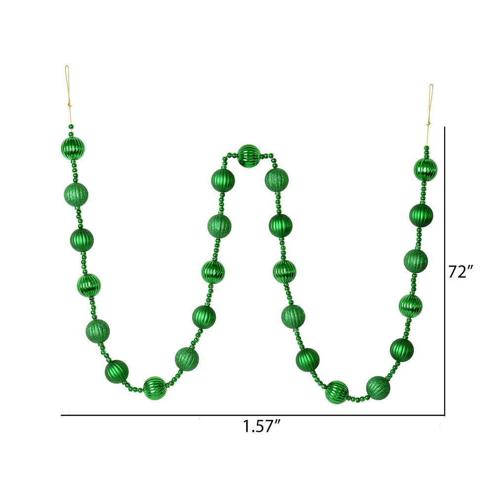 Vickerman 6' Green Stripe Ball Ornament Christmas Garland - Cheap-Us