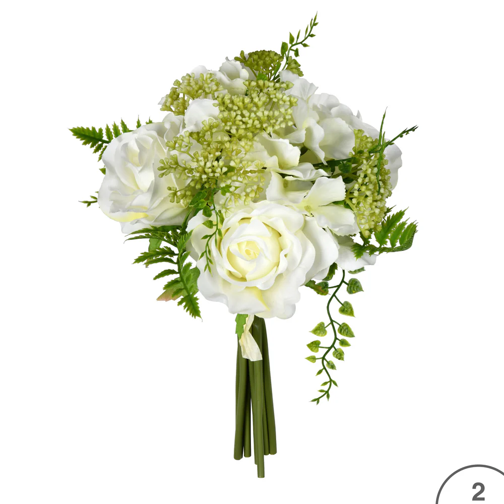 Vickerman 12'' Artificial White Rose Bouquet Pack of 2 - Cheap-Us