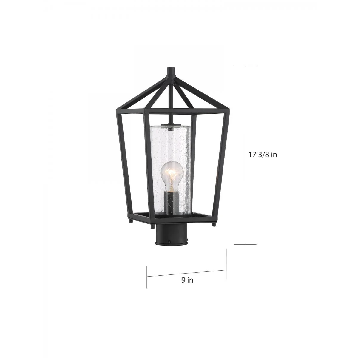 60-6595 HOPEWELL 1 LT POST LANTERN Hopewell- 1 Light Post Lantern - with Clear Seeded Glass - Matte Black Finish - Cheap-Us