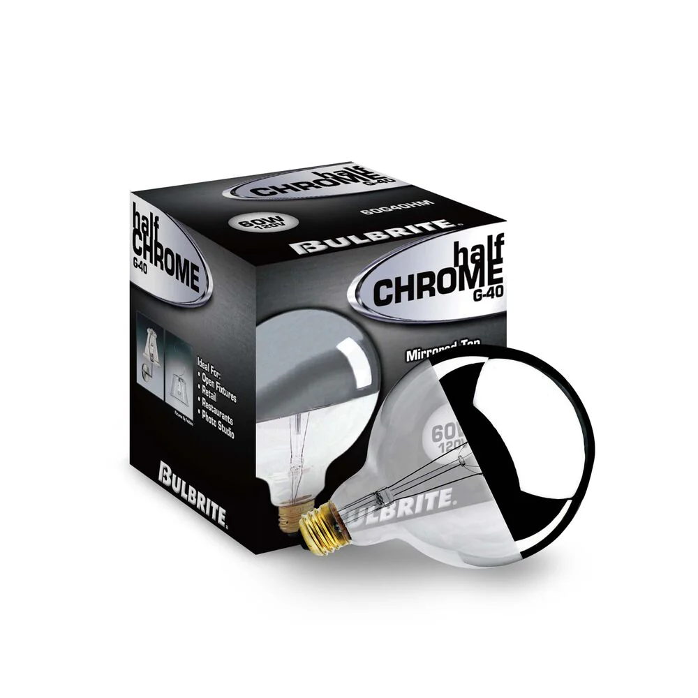 Bulbrite Pack of (6) 60 Watt Dimmable Half Chrome G40 Incandescent Light Bulbs with Medium (E26) Base, 2700K Warm White Light - Cheap-Us