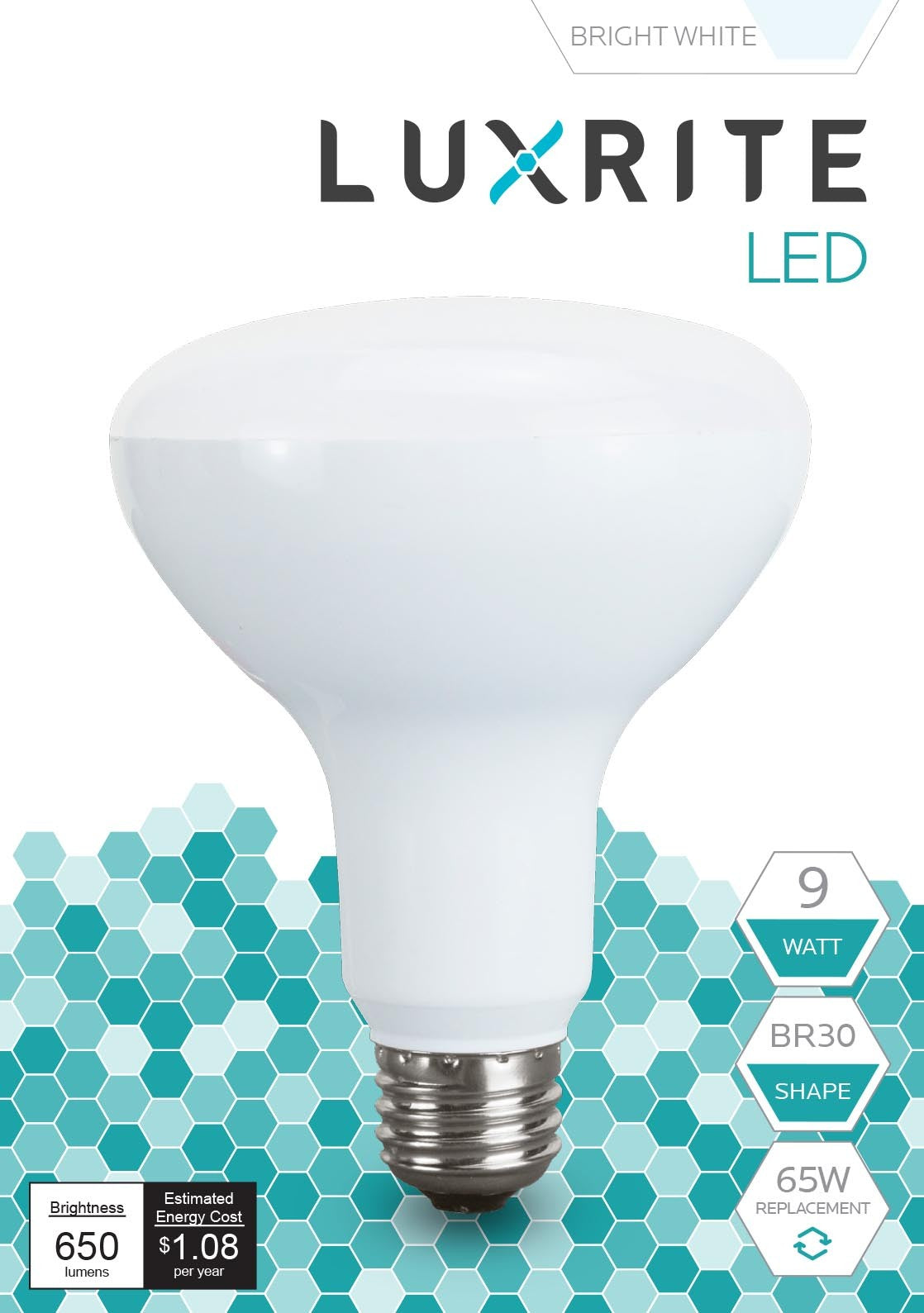 Luxrite LED BR30 Reflector Light Bulb, 9W, 650 Lumens, 5000K - Bright White, 80 CRI, Frosted White Finish, Dimmable (LR31854) - Cheap-Us