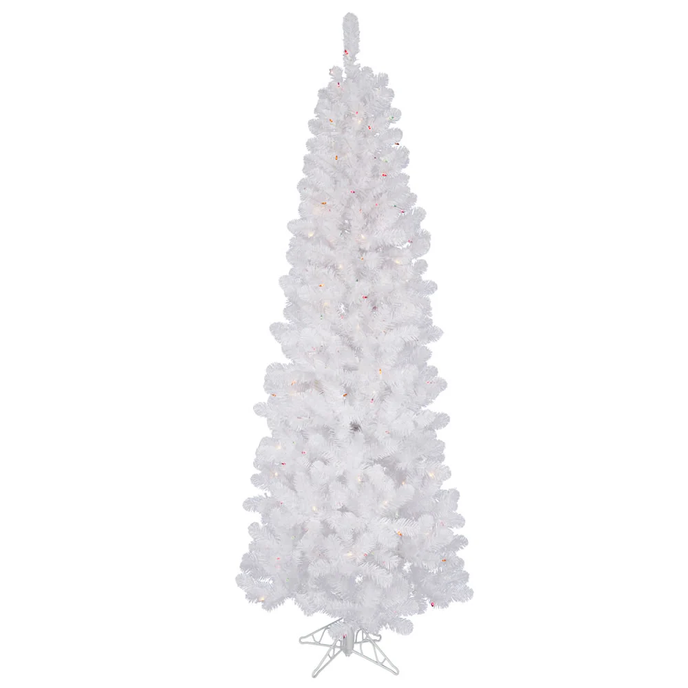Vickerman 6.5' White Salem Pencil Pine Artificial Christmas Tree 300 Multi-Colored LED Lights - Cheap-Us