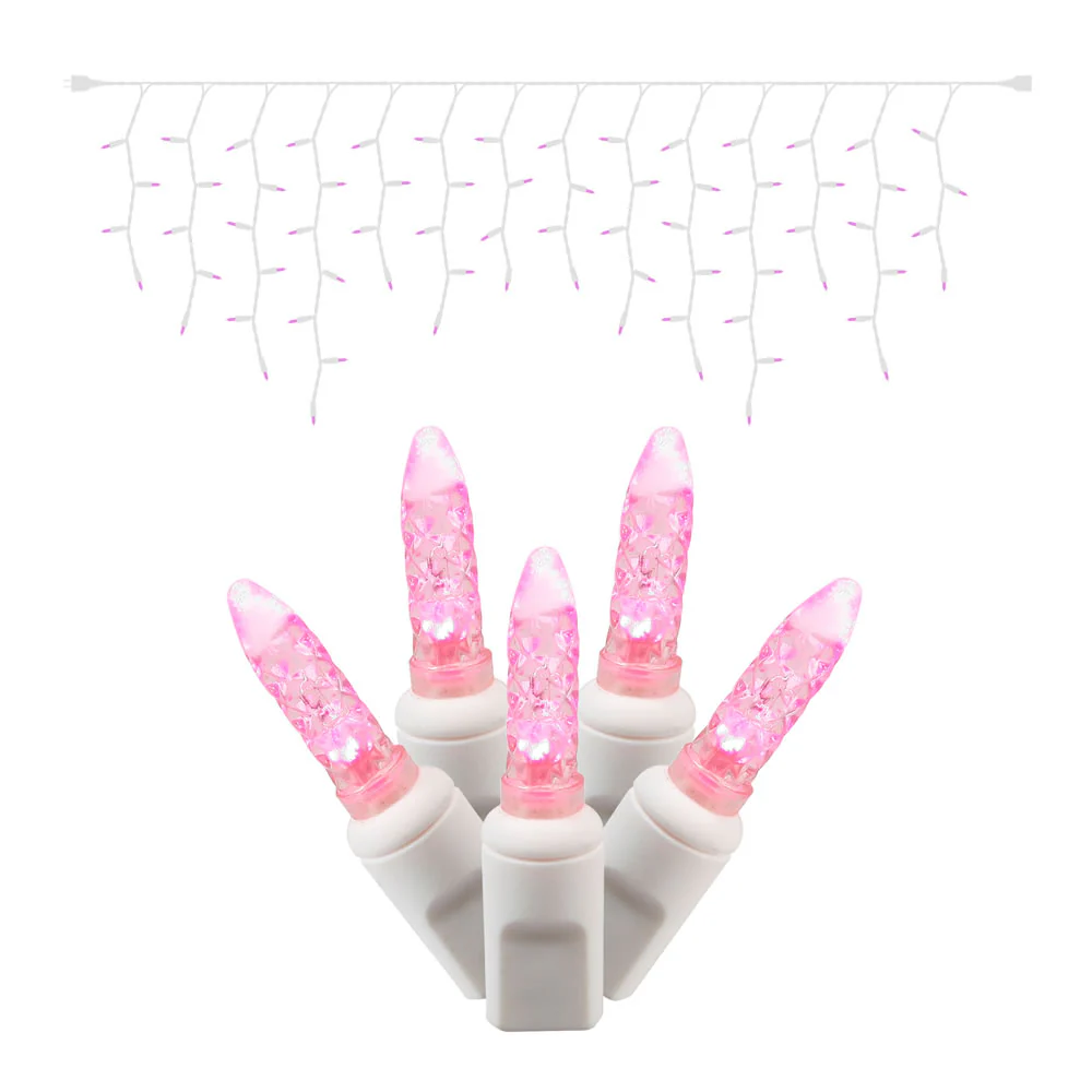 Vickerman 70 Pink M5 LED Icicle Light on White Wire 9' Christmas Single Mold Light Strand - Cheap-Us