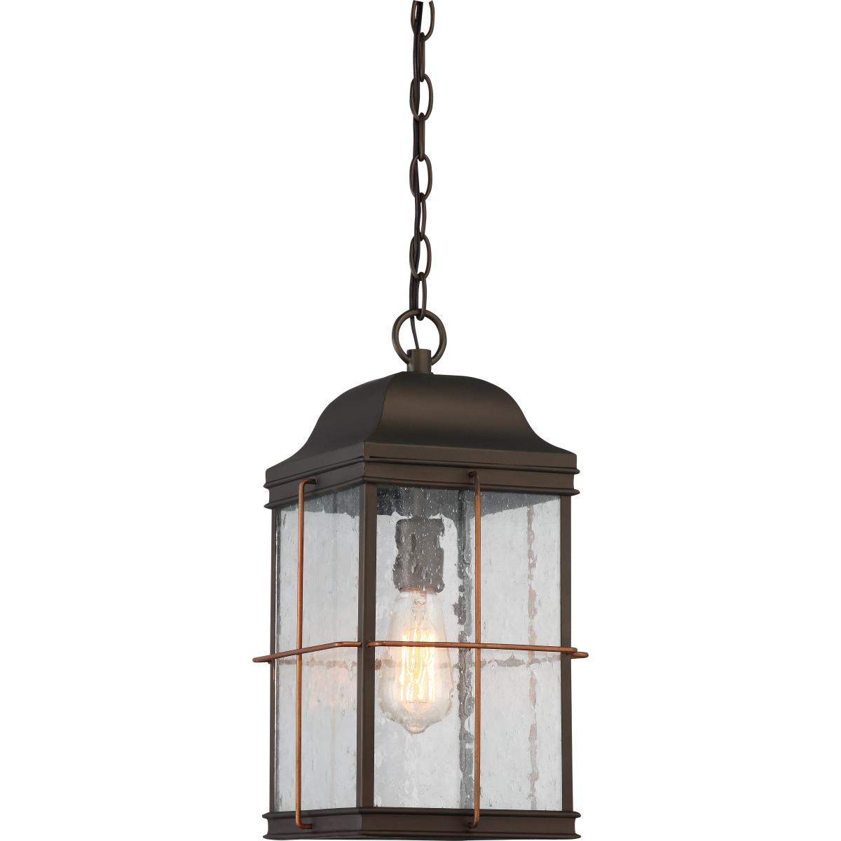 60-5836 HOWELL 1 LT OUTDOOR HANG LANT Howell - 1 Light Hanging Lantern with Clear Seeded Glass - Bronze Finish with Copper accents - Cheap-Us