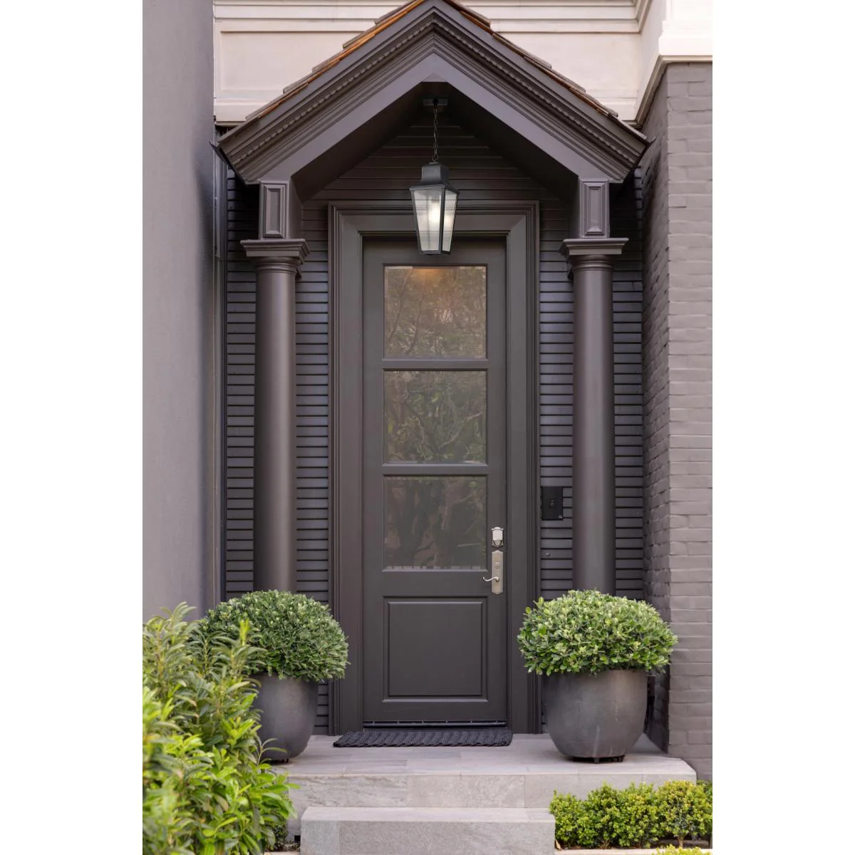 60-8135 LAWRENCE 1 LT HANGING LANTERN Lawrence; 1 Light Hanging Lantern; Matte Black with Clear Seeded Glass - Cheap-Us