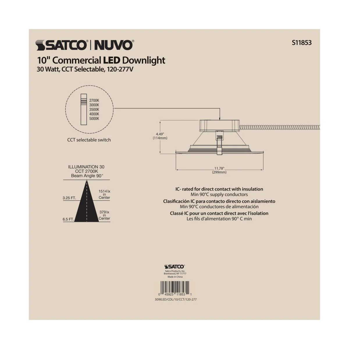 S11853 30WLED/CDL/10/CCT/120-277 30 Watt Commercial LED Downlight; 10 in.; CCT Adjustable; 120-277 volt; Econo - Cheap-Us