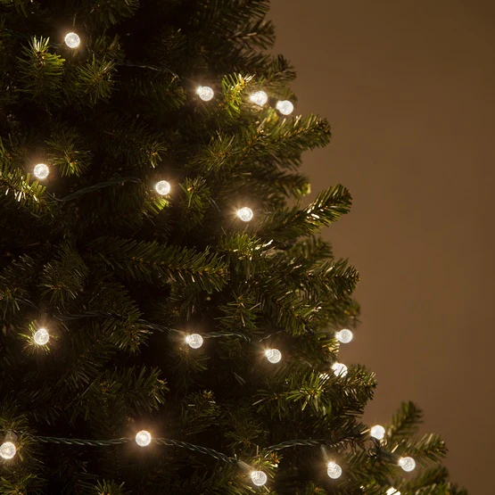50 Light LED Razzberry (G12) Light Set Warm White Bulbs on Green Wire, Approx. 17'8