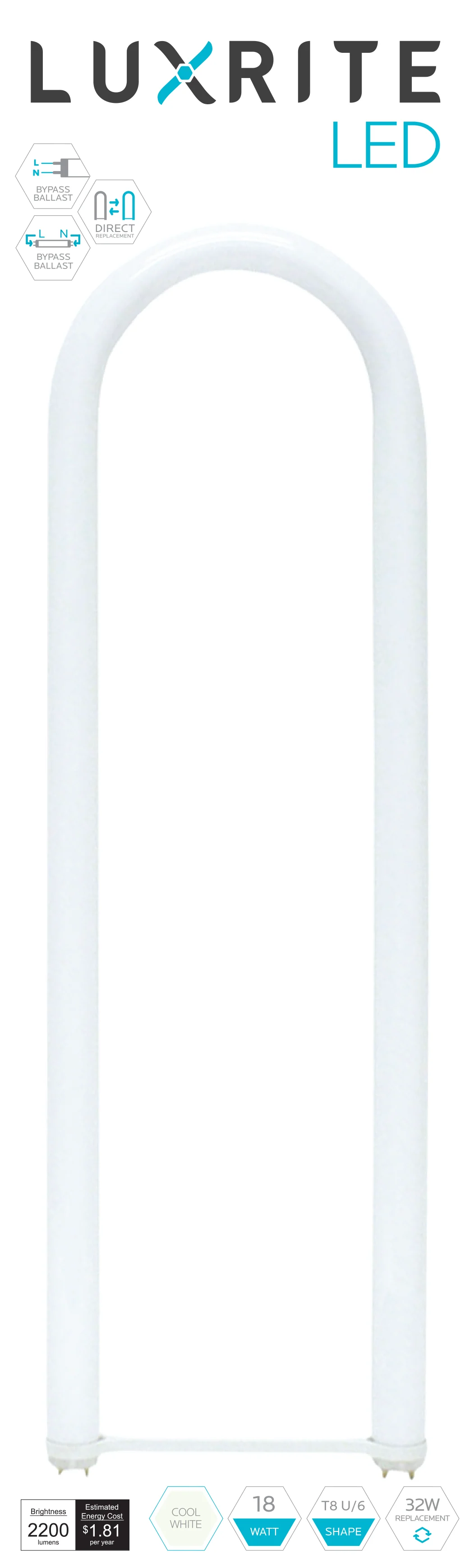 Luxrite Retrofit Tube LED18T8/40K/U6/UNV 4000K Cool White - Cheap-Us