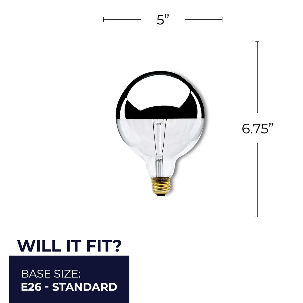 Bulbrite Pack of (6) 60 Watt Dimmable Half Chrome G40 Incandescent Light Bulbs with Medium (E26) Base, 2700K Warm White Light - Cheap-Us