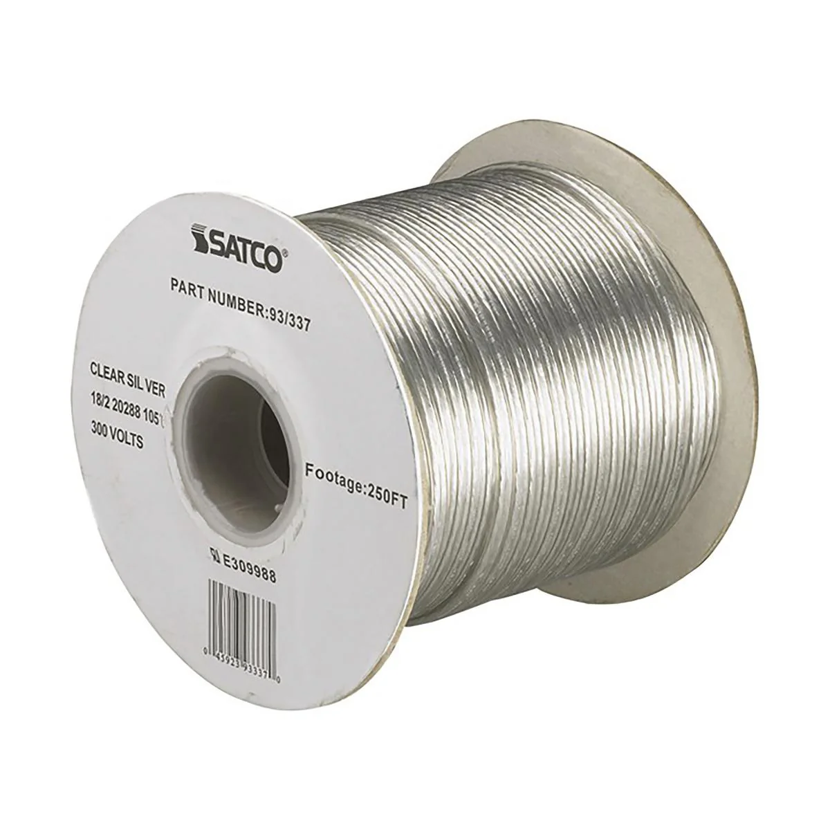 93-337 18/2 SPT-1.5 105 CLEAR SILVER Lamp And Lighting Bulk Wire; 18/2 SPT-1.5 105C; 250 Foot/Spool; Clear Silver - Cheap-Us
