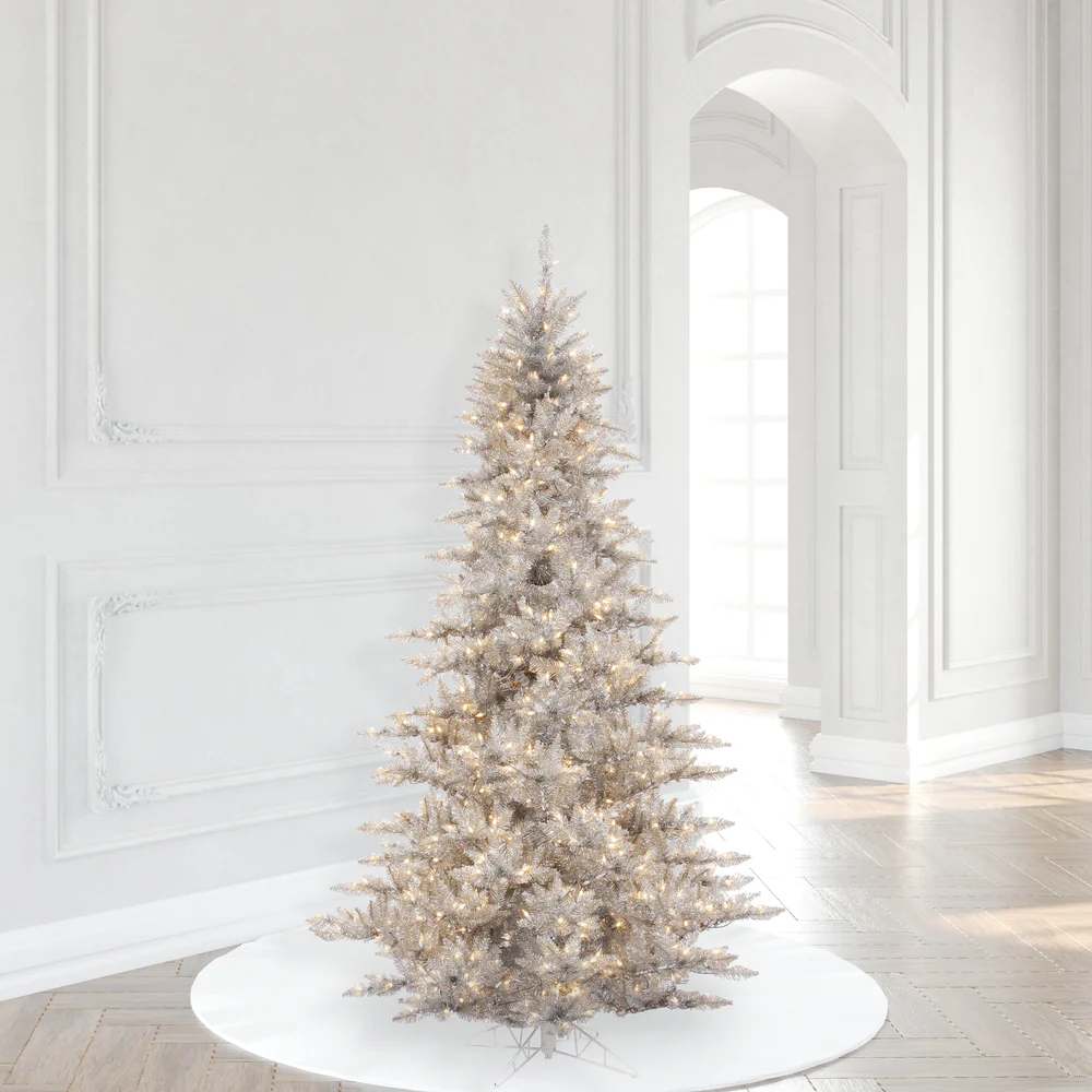 Vickerman 6.5' Silver Tinsel Fir Artificial Christmas Tree Warm White Dura-lit LED Lights - Cheap-Us