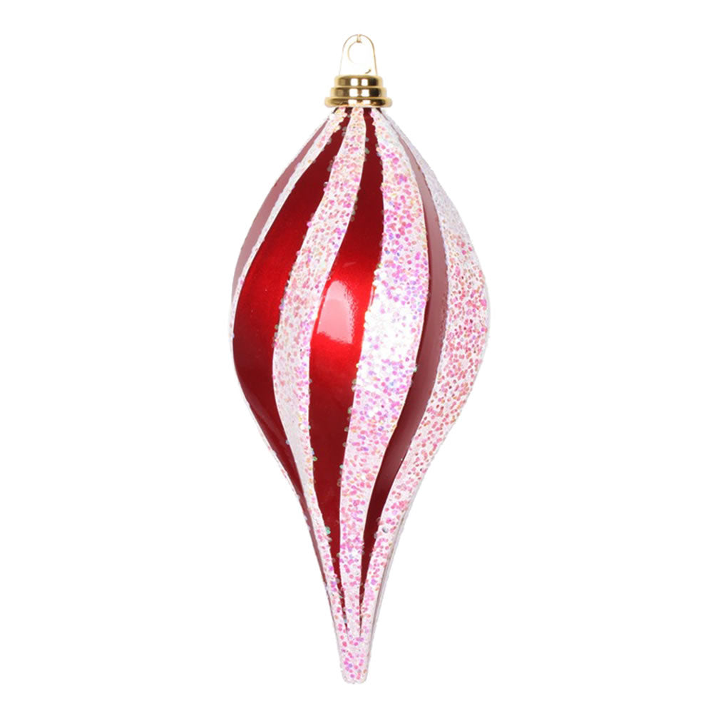 Vickerman 12'' Red and White Glitter Swirl Drop Christmas Ornament - Cheap-Us