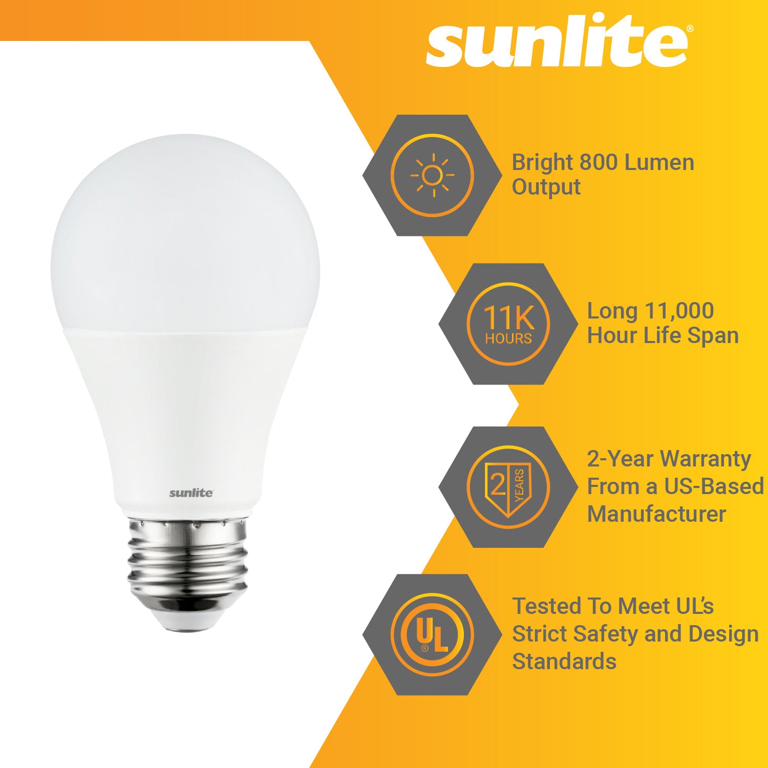 12 Pack Sunlite LED A19 Bulbs, 9 Watt (60 Watt Equivalent), 5000K Super White, Non-dimmable - Cheap-Us