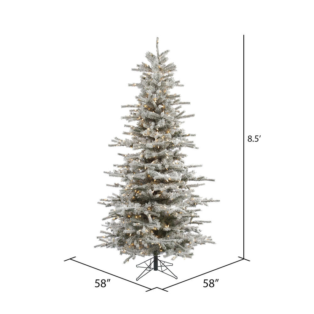 Vickerman 8.5' Flocked Sierra Fir Slim Artificial Christmas Tree Clear Dura-Lit lights - Cheap-Us