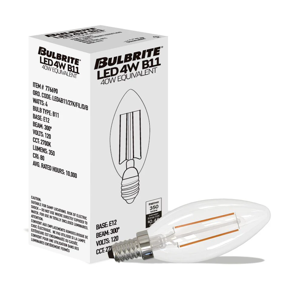 Bulbrite LED Filament B11 Dimmable Candelabra Screw Base (E12) Light Bulb 40 Watt Equivalent 2700K, Clear 36-Pack - Cheap-Us