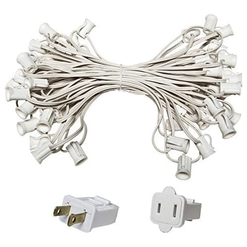 Empty Christmas Light String Set, C7 Shape, 12 Foot, Candelabra Base, White Wire, 25 Light Holder with 12