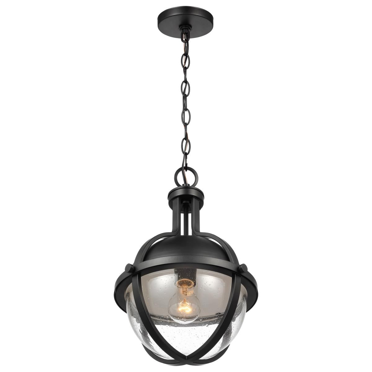 60-7674 LINCOLN 1LT MED PEND MATTE BLK Lincoln; 1 Light Medium Pendant; Medium Base; 60 Watt; Matte Black Finish; Clear Seeded Glass - Cheap-Us
