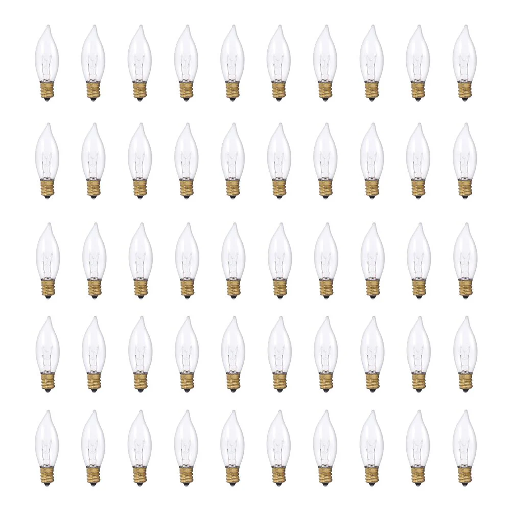 Bulbrite Pack of (50) 10 Watt Dimmable Clear CA7 Incandescent Light Bulbs with Candelabra (E12) Base, 2700K Warm White Light - Cheap-Us