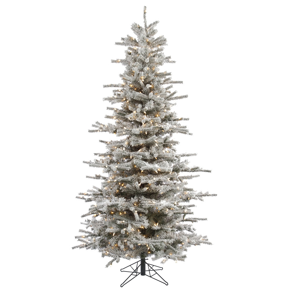 Vickerman 8.5' Flocked Sierra Fir Slim Artificial Christmas Tree Clear Dura-Lit lights - Cheap-Us