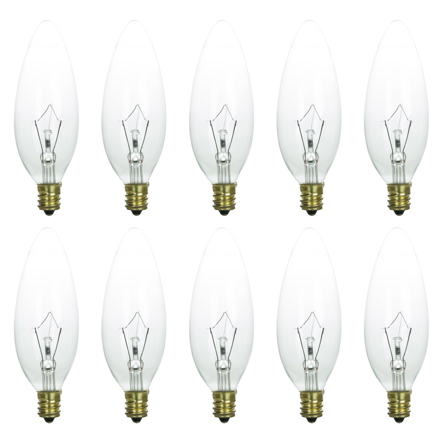 Sunlite 40 Watt Torpedo Tip Chandelier, Candelabra Base, Clear - Cheap-Us