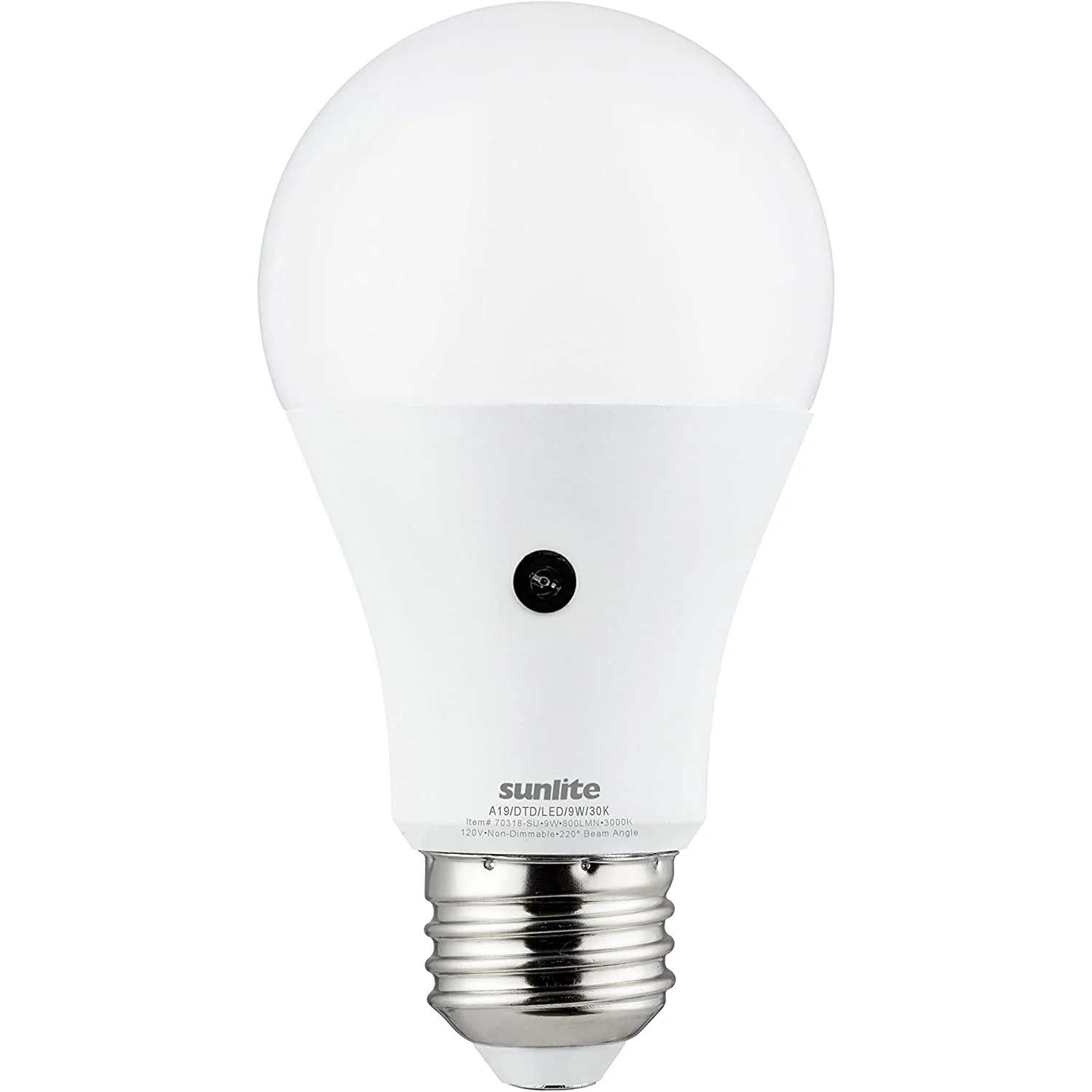 Sunlite LED Dusk To Dawn A19 Light Bulb, 9 Watts (60W Equivalent), 800 Lumens, Medium E26 Base, Non Dimmable, Automatic Outdoor Photocell Sensor, Front Porch, UL Listed, 3000K Warm White 1 Count - Cheap-Us