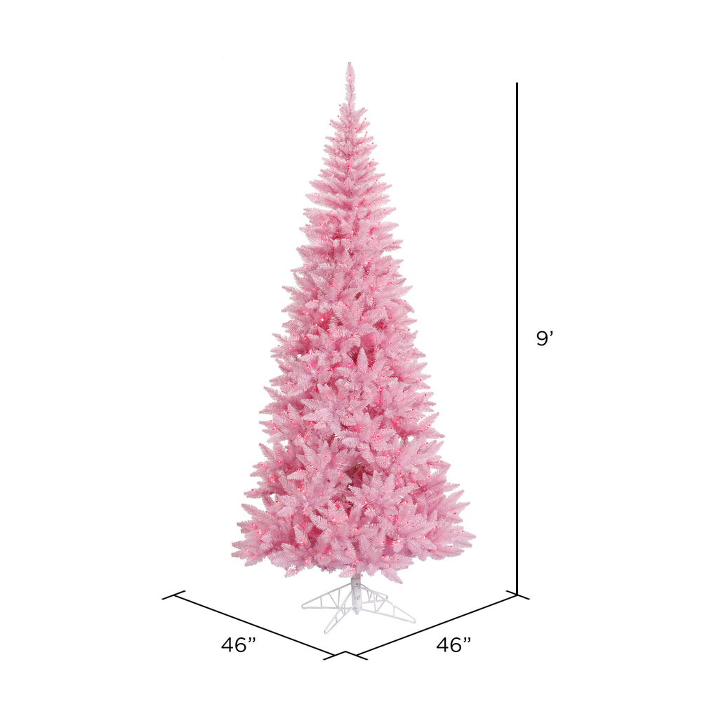 Vickerman 9' Pink Fir Slim Artificial Christmas Tree Pink  Dura-lit LED Lights - Cheap-Us
