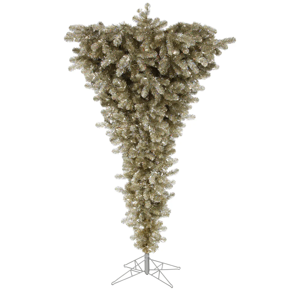 Vickerman 7.5' Champagne Upside Down Artificial Christmas Tree Unlit - Cheap-Us