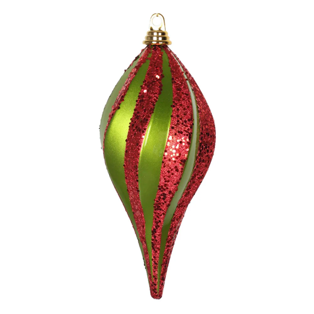 Vickerman 12'' Lime and Red Glitter Swirl Drop Christmas Ornament - Cheap-Us
