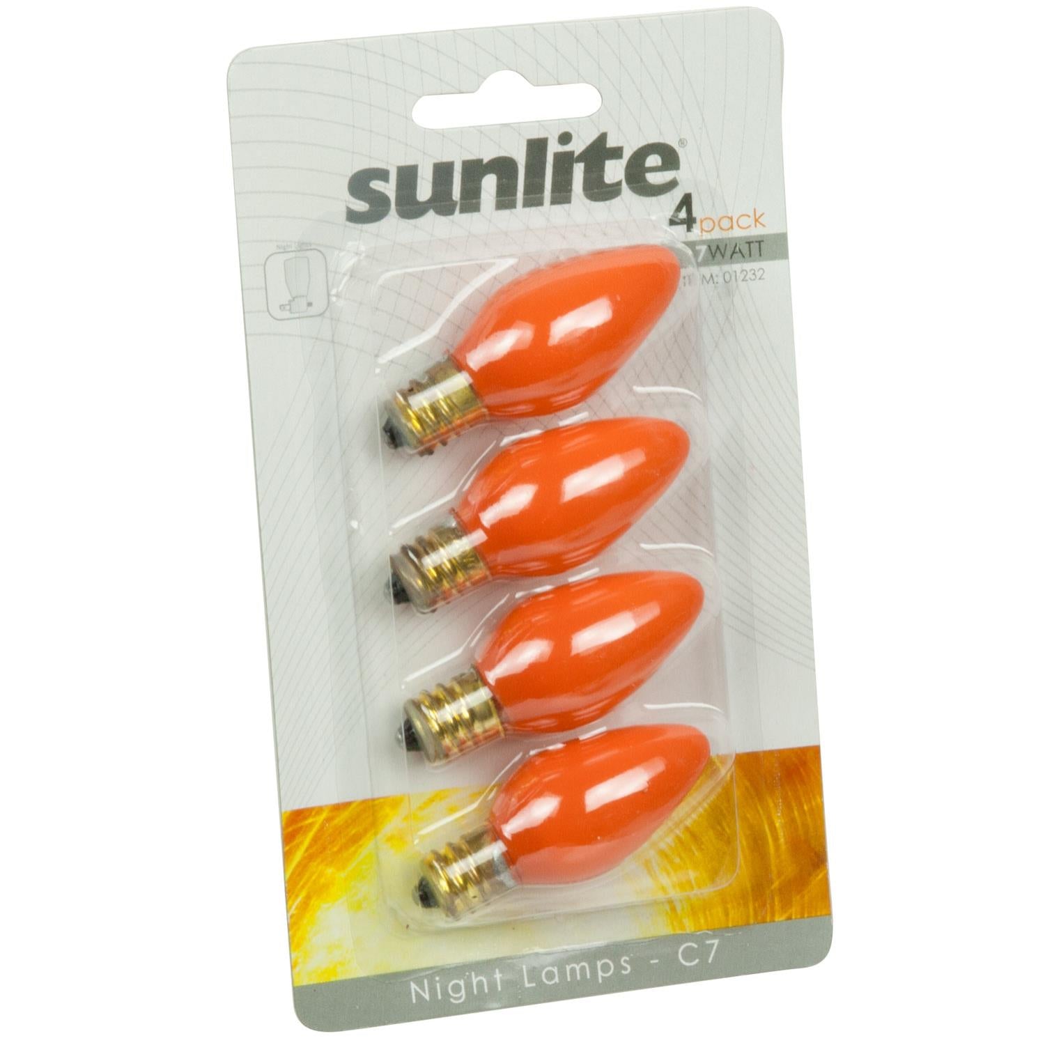 4 Pack Sunlite 7 Watt C7 Colored Night Light, Candelabra Base, Ceramic Orange - Cheap-Us
