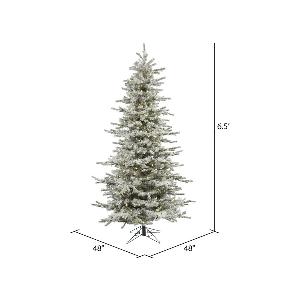 Vickerman 6.5' Flocked Sierra Fir Slim Artificial Christmas Tree Pure White Single Mold LED lights - Cheap-Us