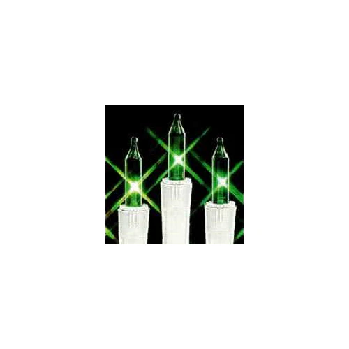 Transparent Green Christmas Tree Mini Lights, 50 Lights, T1 3/4 Shaped, 16 Foot, White Wire, Steady Burning and Flashing - Cheap-Us