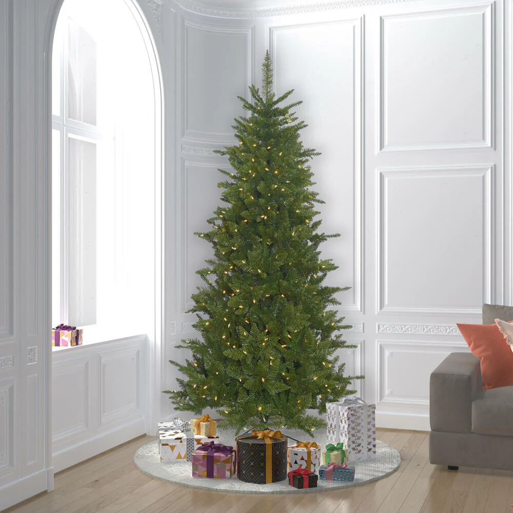 Vickerman 7.5' Durango Spruce Slim Artificial Christmas Tree, Warm White Dura-Lit® LED Lights - Cheap-Us