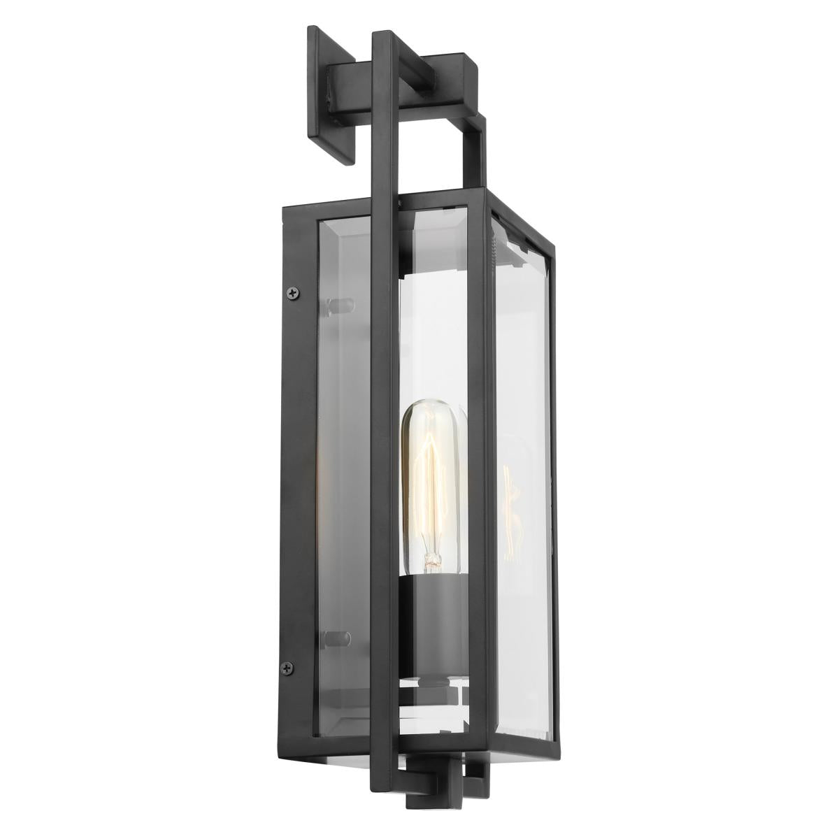 60-7544 EXHIBIT 1 LT MD WALL LANTERN Exhibit; 1 Light; Medium Wall Lantern; Matte Black Finish with Clear Beveled Glass - Cheap-Us