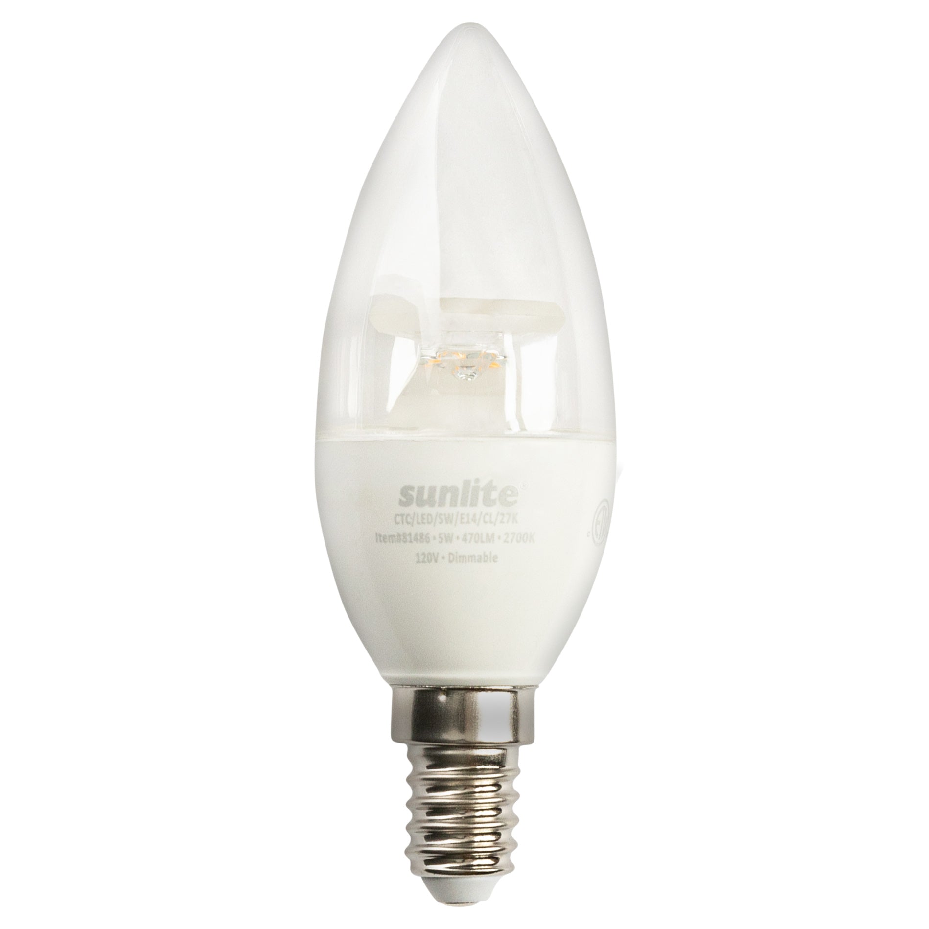 Sunlite 81486 LED B10 Clear Torpedo Tip Chandelier Light Bulb, 5 Watts (40W Equivalent) 470 Lumens, European E14 Base, Dimmable, 2700K Warm White - 6 Pack - Cheap-Us