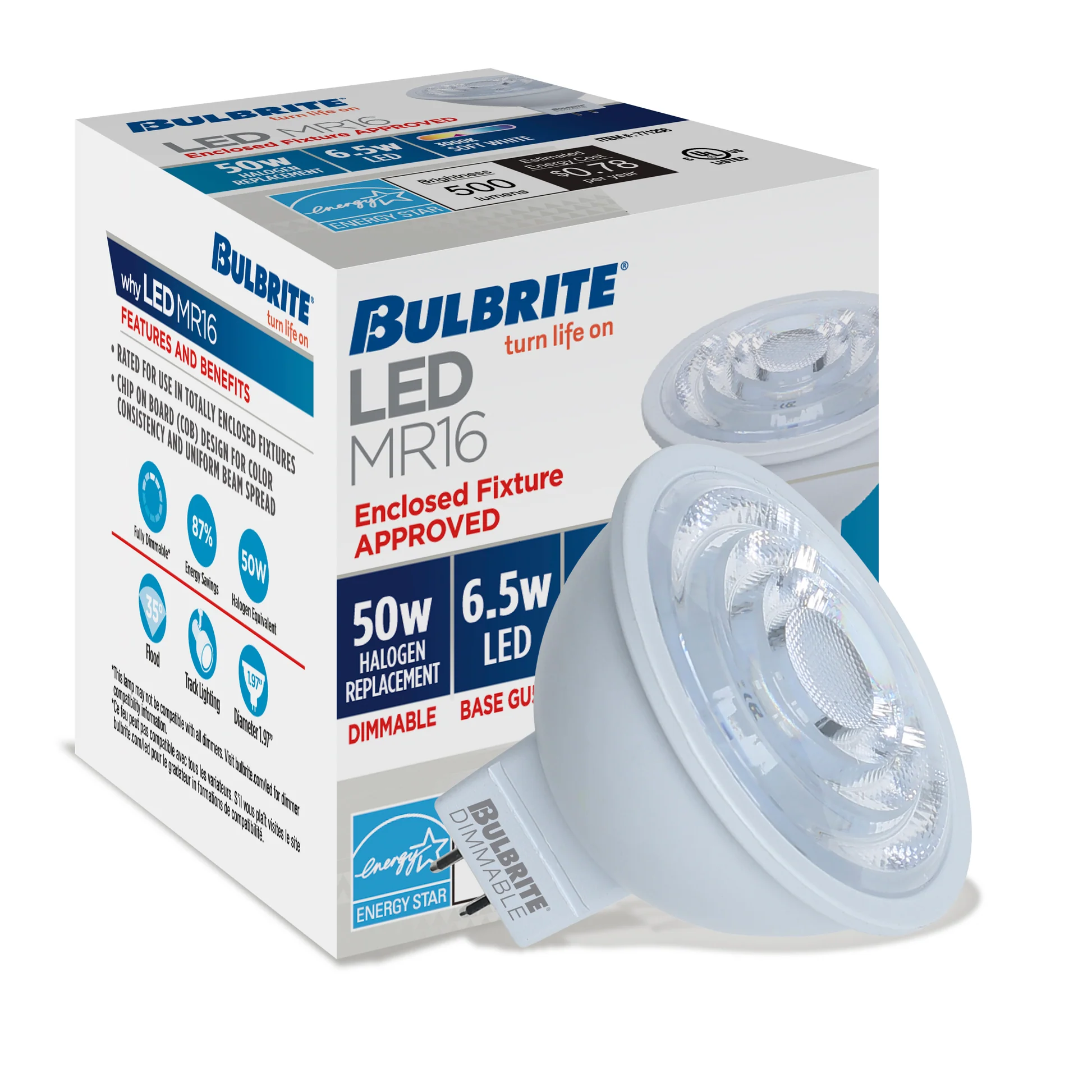 Bulbrite 6.W LED (50-Watt Equivalent) MR16 with Bi Pin Base GU5.3 Dimmable LED Light Bulb 3000K (4-Pack) - Cheap-Us