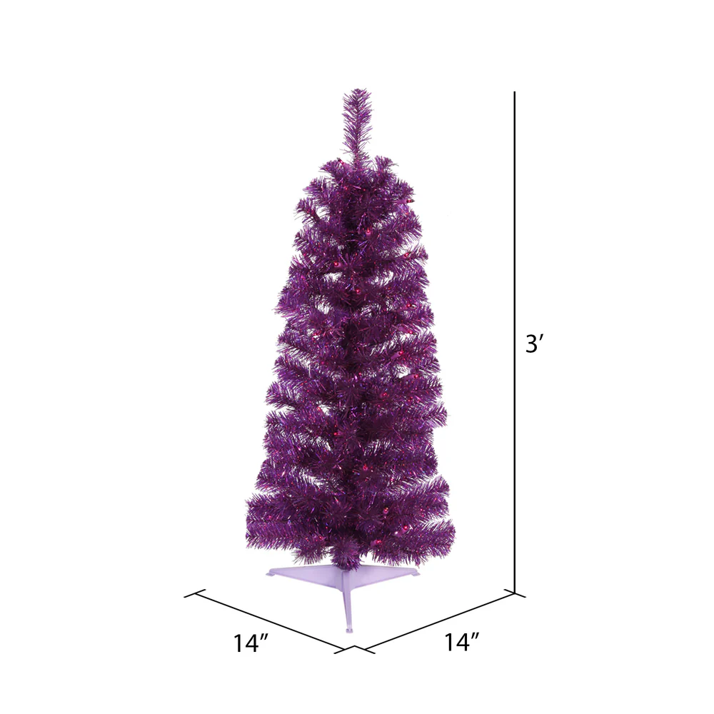 Vickerman 3' Purple Pencil Artificial Christmas Tree Purple Dura-lit LED Lights. - Cheap-Us