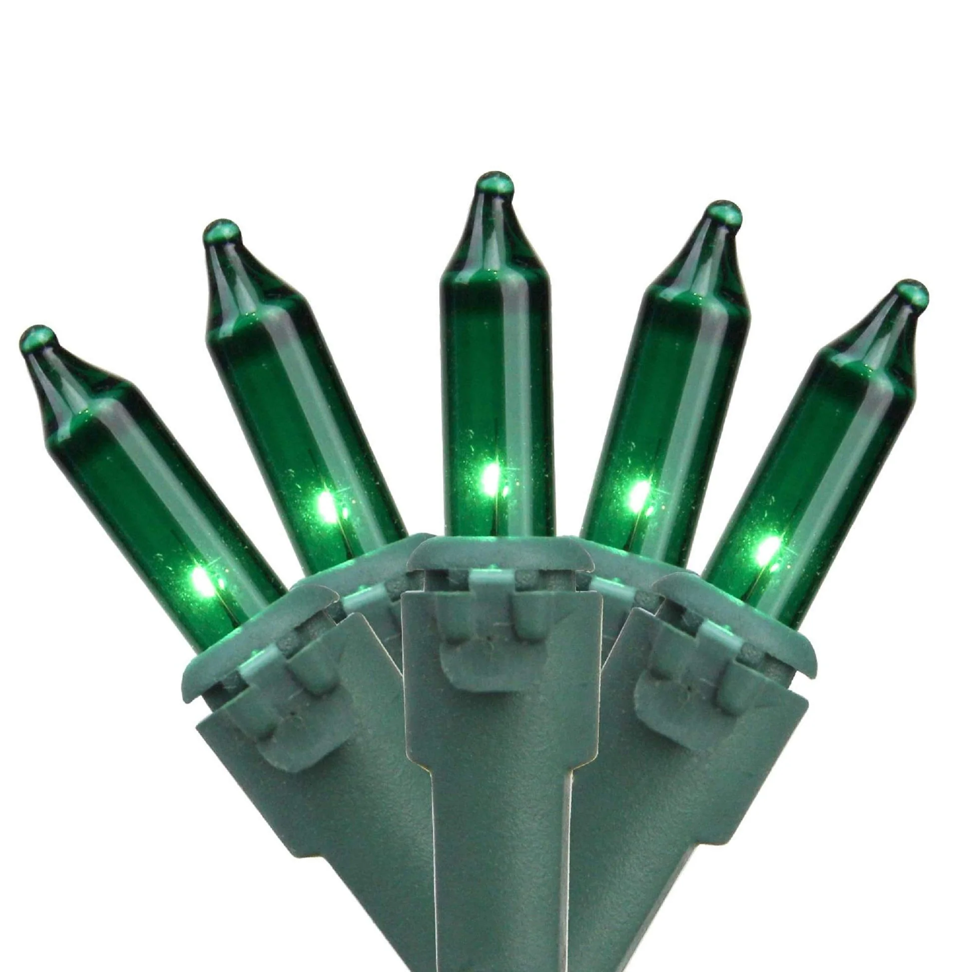 Transparent Green Christmas Tree Mini Lights, 50 Lights, T1 3/4 Shaped, 16 Foot, Green Wire, Steady Burning and Flashing - Cheap-Us