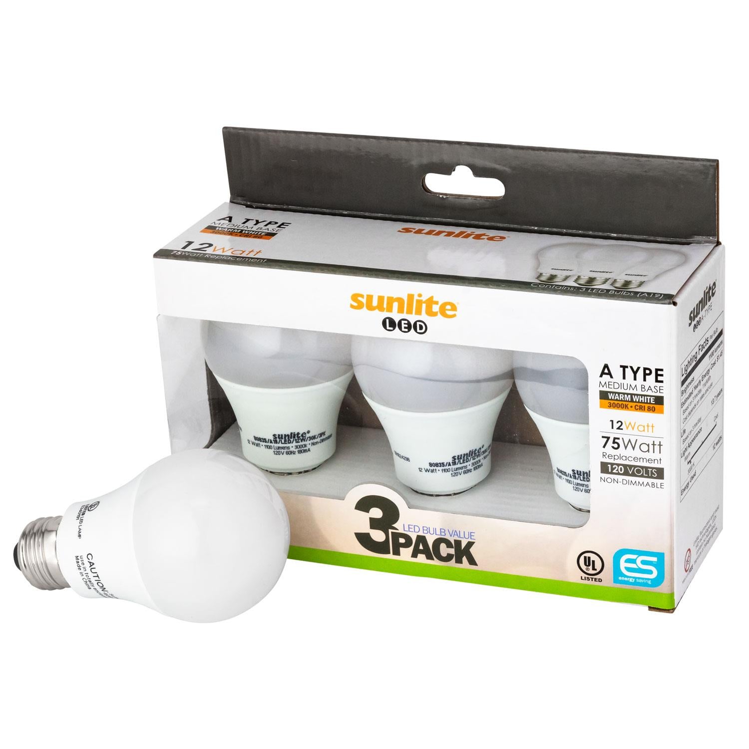Sunlite 80834-SU LED A19 Standard Household Bulb, Frosted, Cool White 3 Pack - Cheap-Us